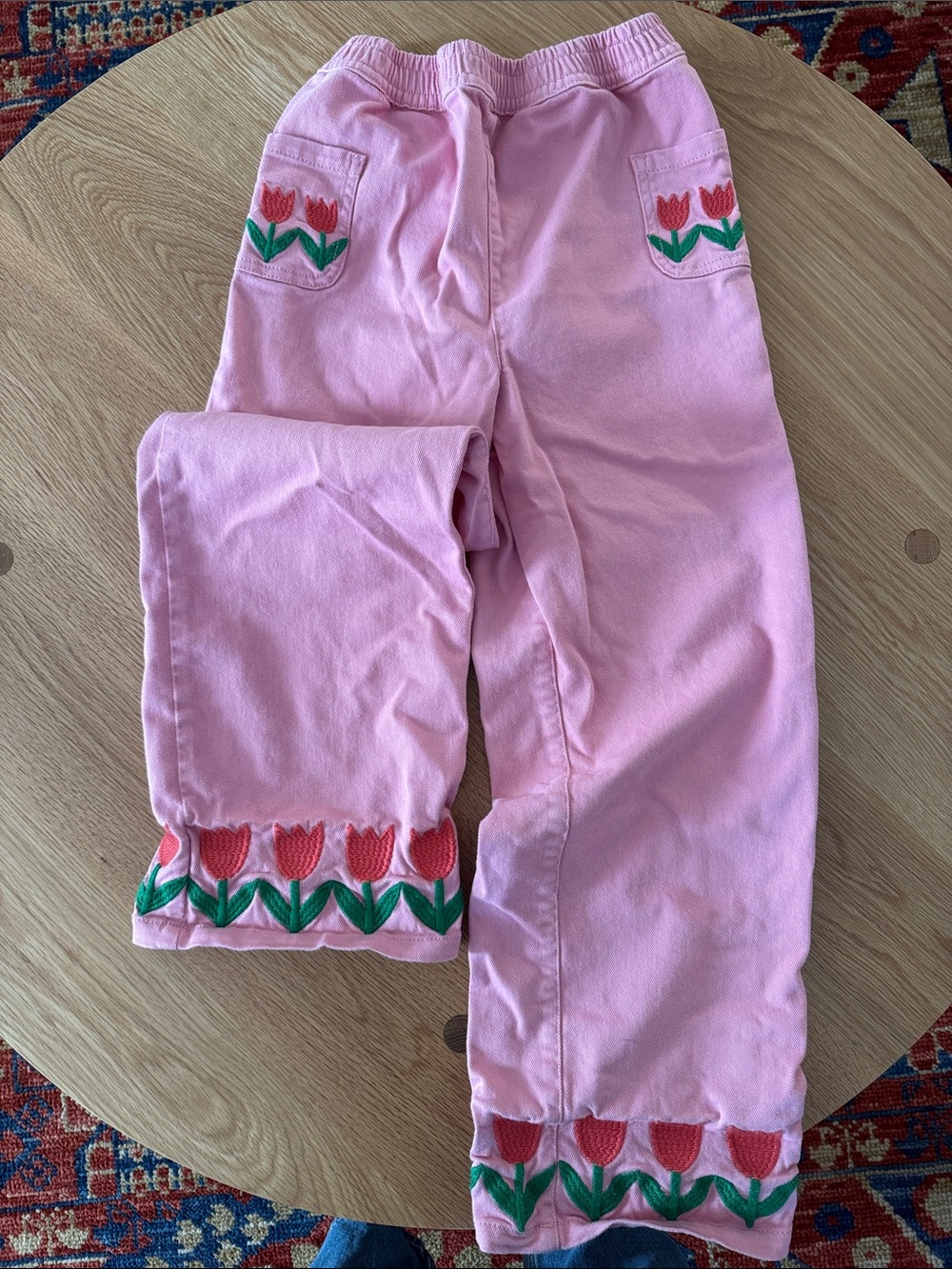 Mini Boden Pink Pajama Pants with Red Tulip Embroidery